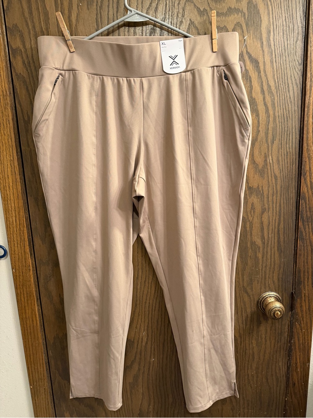 Xersion Women's Tan Straight-Leg Ponte Pants with Zip Pockets